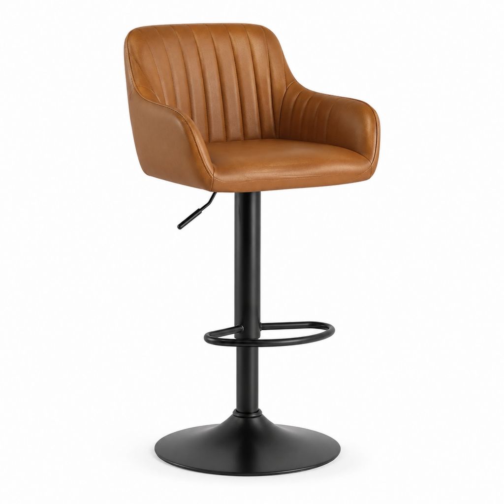 Tabouret de bar réglable pivotant marron en similicuir PU avec accoudoirs 55 x 53 x 95-116 cm