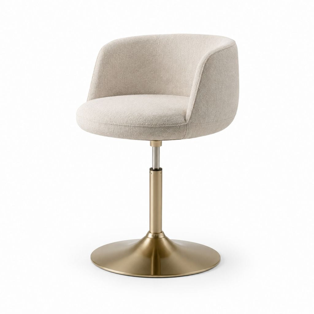 Tabouret de bar réglable beige en polyester avec base ronde en acier doré 88-110 cm