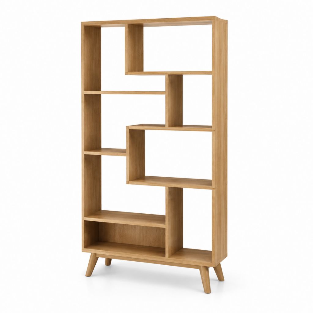 Bibliothèque sur pied marron en panneaux de particules décor chêne 90 x 30 x 180 cm