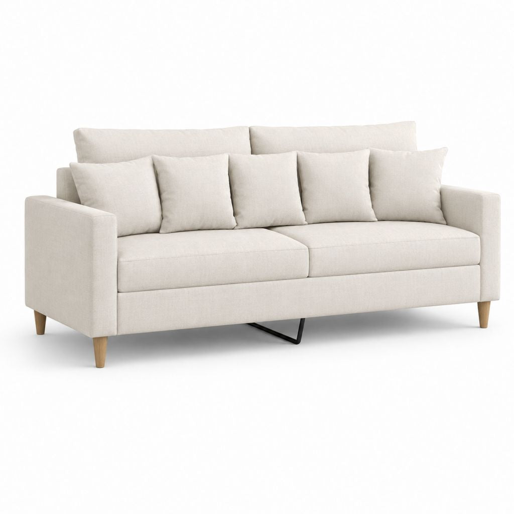 Canapé droit 2 places beige en polyester avec pieds en bois massif 180 x 90 x 85 cm