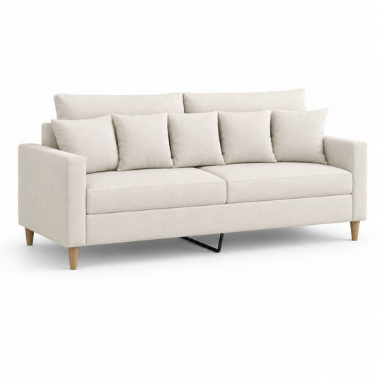 Canapé droit 2 places beige en polyester avec pieds en bois massif 180 x 90 x 85 cm