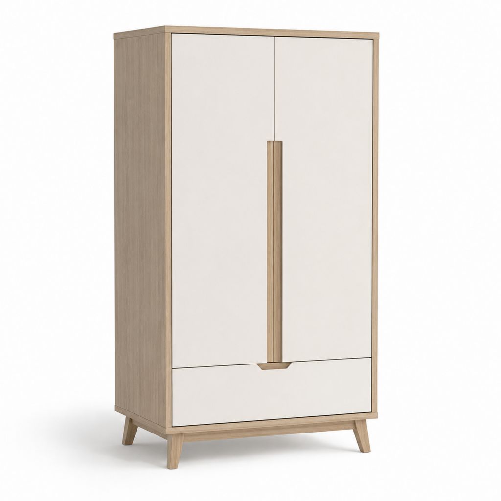 Armoire penderie 2 portes avec tiroir blanc et chêne clair en panneaux de particules mélaminés 80 x 50 x 180 cm