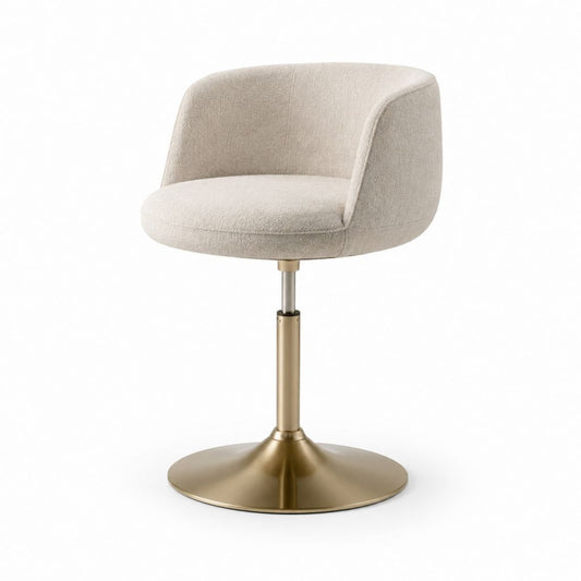 Tabouret de bar réglable beige en polyester avec base ronde en acier doré 88-110 cm