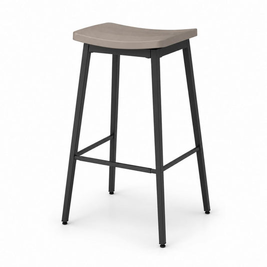 Tabouret de bar fixe noir et taupe en acier et contreplaqué carré 42 x 42 x 75 cm