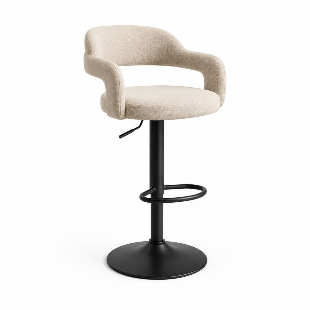 Tabouret de bar pivotant réglable beige en polyester bouclette avec piètement en acier 54 x 52 x 95-116 cm
