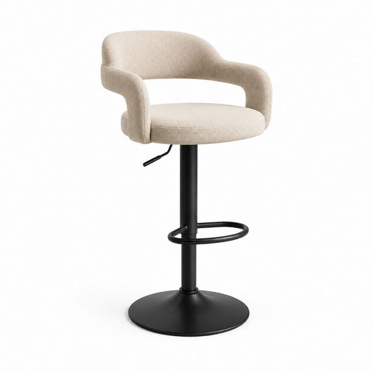Tabouret de bar pivotant réglable beige en polyester bouclette avec piètement en acier 54 x 52 x 95-116 cm