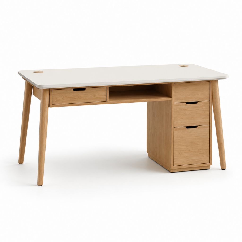 Bureau avec tiroirs blanc et chêne en MDF rectangulaire 120 x 60 x 75 cm
