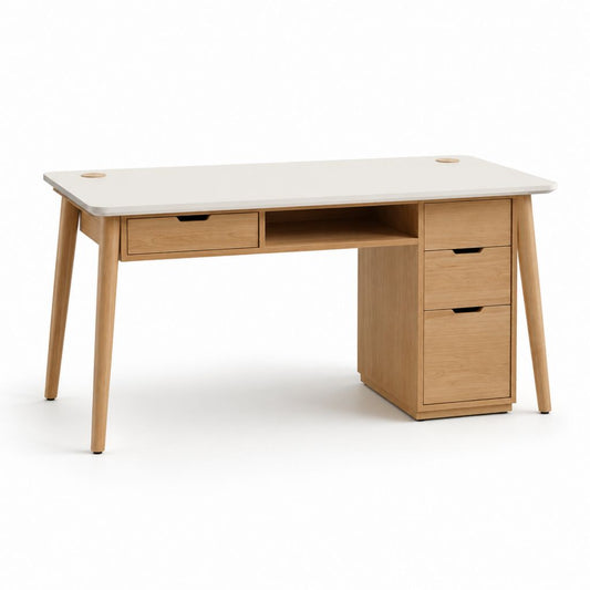 Bureau avec tiroirs blanc et chêne en MDF rectangulaire 120 x 60 x 75 cm