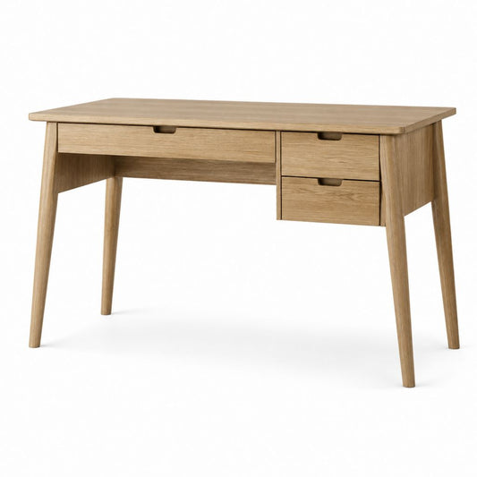 Bureau classique 3 tiroirs chêne clair MDF plaqué chêne rectangulaire 120 x 60 x 75 cm