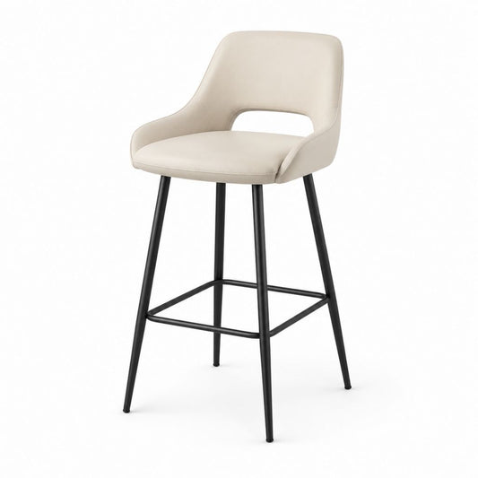 Tabouret de bar avec dossier beige en similicuir PU et acier 50 x 54 x 96 cm