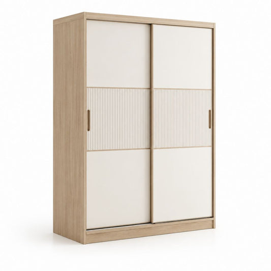 Armoire de chambre à portes coulissantes beige et chêne clair en panneaux de particules 120 x 60 x 180 cm