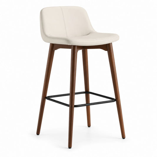 Tabouret de bar beige en cuir synthétique PU et bois d'hévéa massif 48 x 53 x 97 cm hauteur d'assise 75 cm