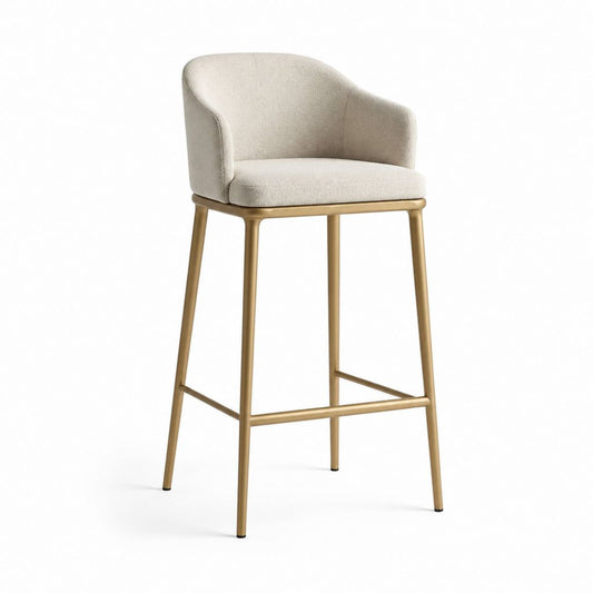 Tabouret de bar beige en polyester avec structure en acier doré 100 x 52 x 55 cm