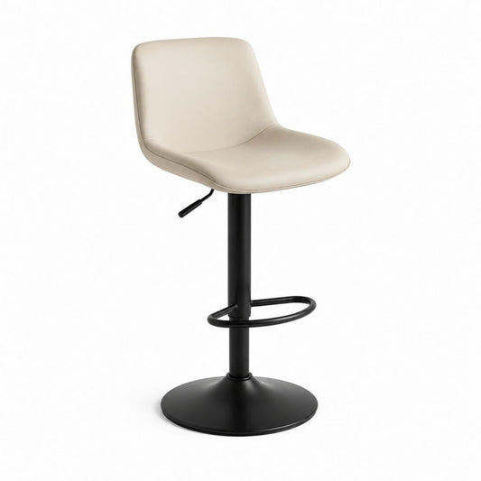 Tabouret de bar réglable pivotant beige en polyuréthane avec piètement acier noir 49 x 52 x 91-112 cm