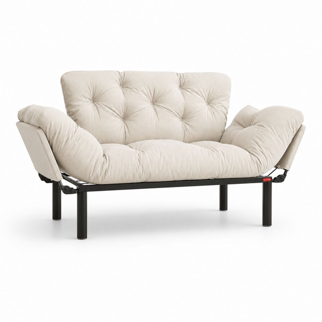 Canapé-lit futon 2 places beige en coton et acier 130 x 90 x 85 cm