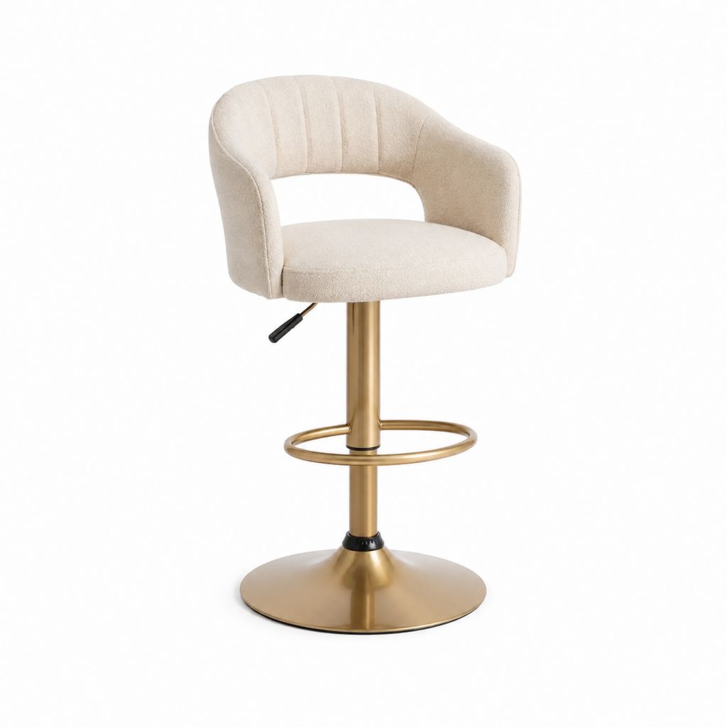 Tabouret de bar réglable beige en polyester avec piètement en acier doré 51 x 52 x 88-108 cm