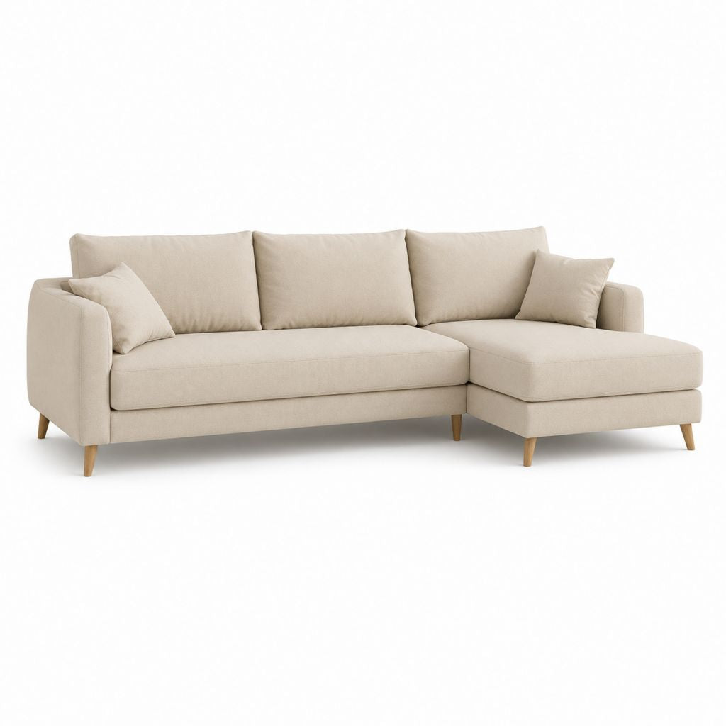 Canapé d’angle droit 3 places beige en polyester 230 x 150 x 85 cm